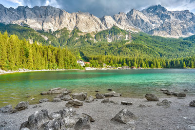 Scenic view of lake against mountains