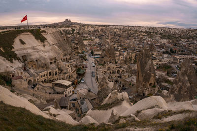 High angle view of buildings in city