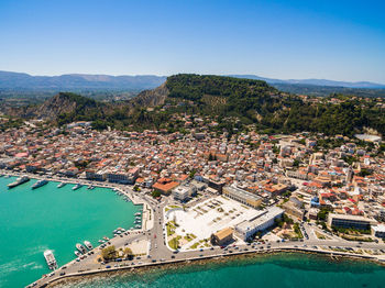 High angle view of swimming pool against buildings