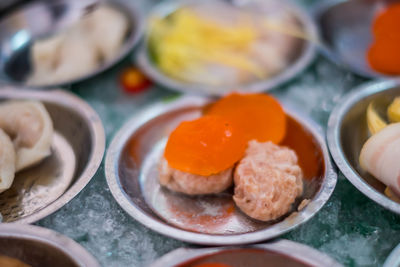 Close-up of breakfast served on table