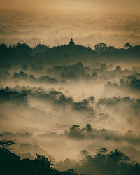 Scenic view of silhouette trees against sky during sunset