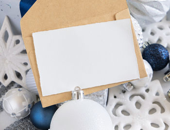 High angle view of paper in box on table