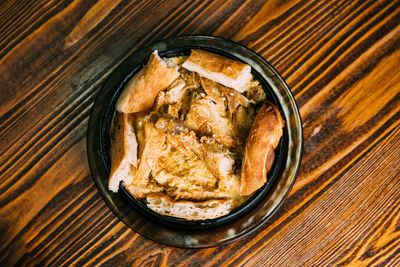 High angle view of food in plate on table