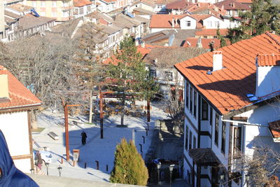 High angle view of buildings in town