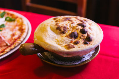 Close-up of breakfast served on table