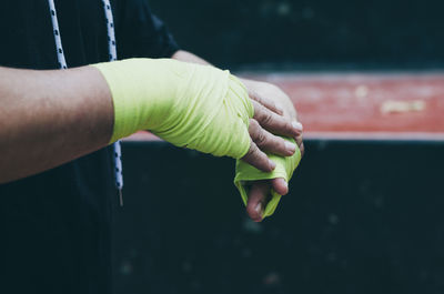 Close-up of hand holding leaf