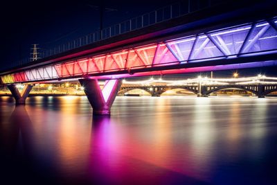 Bridge over river at night