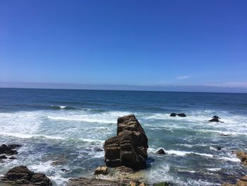 Scenic view of sea against clear blue sky