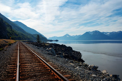 High angle view of railroad tracks against sky