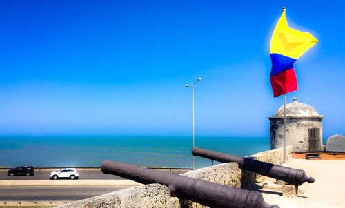 Scenic view of sea against clear blue sky