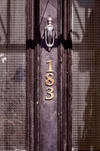 Close-up of text on door