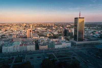 High angle view of buildings in city