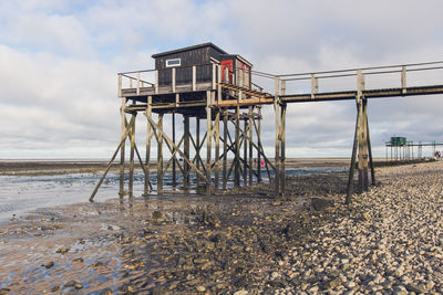 Fishing hut on stilts in charente maritime near la rochelle along the atlantic ocean