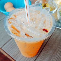 High angle view of ice cream in glass on table