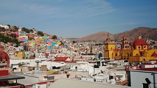 High angle view of townscape against sky