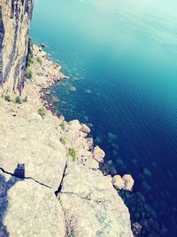 High angle view of rocks on beach