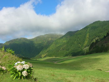 Scenic view of mountains against sky