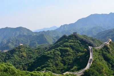 High angle view of mountains against clear sky