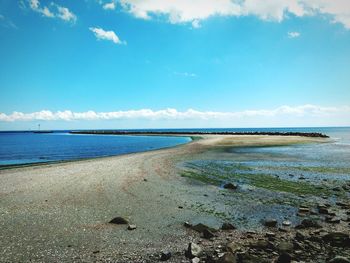 Scenic view of sea against blue sky