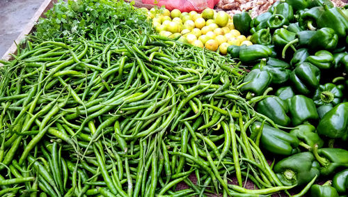 High angle view of vegetables for sale at market stall