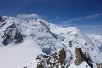 Scenic view of snow covered mountains against sky