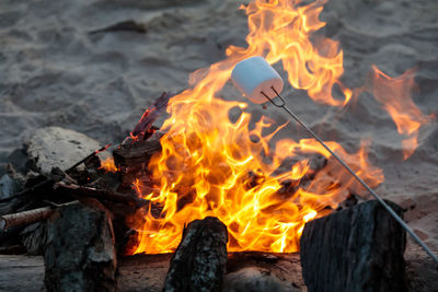 High angle view of bonfire