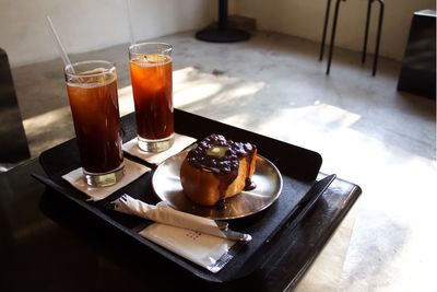 High angle view of breakfast on table