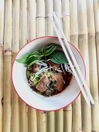 High angle view of food in bowl on table