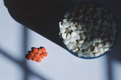 High angle view of candies on table