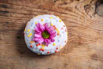 Directly above shot of donuts on table