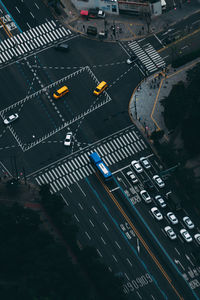 High angle view of traffic on road in city