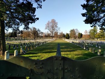 View of cemetery against clear sky