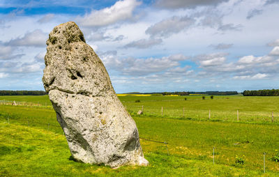 View of rock on field against sky