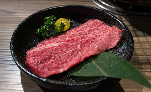 High angle view of meat on table