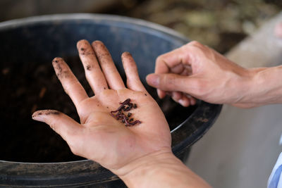 High angle view of people hand