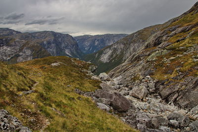 Scenic view of rocky mountains against sky