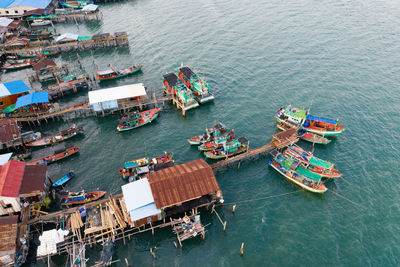 High angle view of ship at harbor