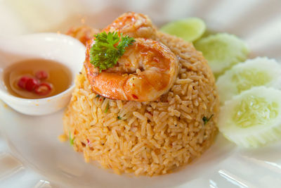 High angle view of meal served in plate