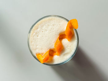 High angle view of drink on table