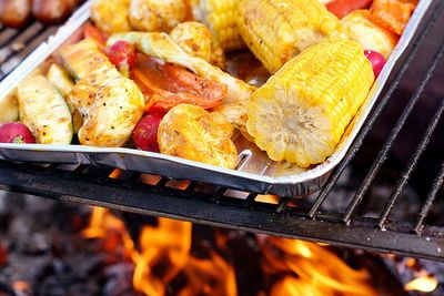 Vegetables cooking on barbecue grill