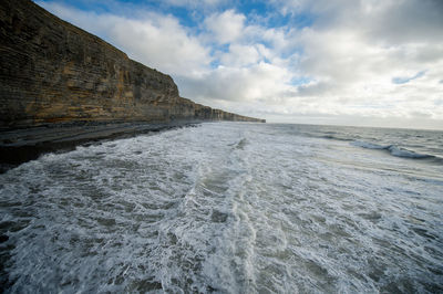 Scenic view of sea against cloudy sky