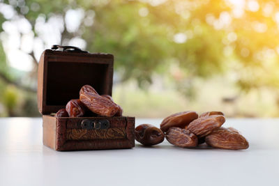 Close-up of coffee beans on table