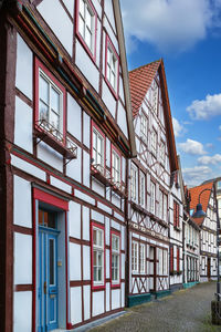 Street with half-timbered houses in paderborn city center, germany