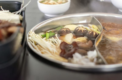 Close-up of meal served on table