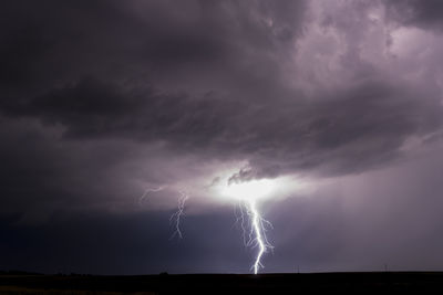 Lightnings in summer storm with dramatic clouds