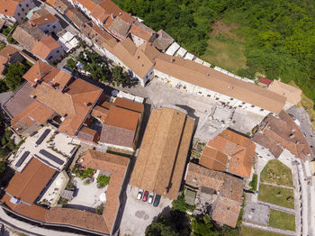 High angle view of buildings in town