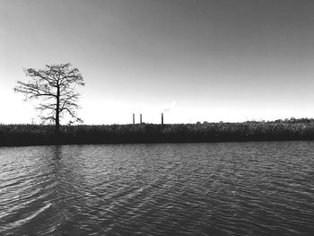 Scenic view of lake against clear sky