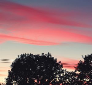 Low angle view of trees against sky at sunset