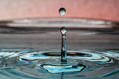 Close-up of drop falling on water surface