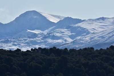 Scenic view of snowcapped mountains against sky